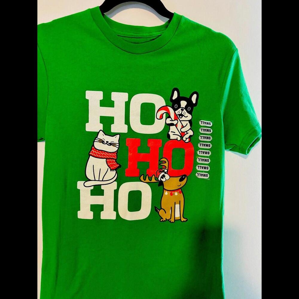 Ugly Christmas T-shirt Ho‎ Ho Ho Cat Dog Short Sleeve Size Small Holiday